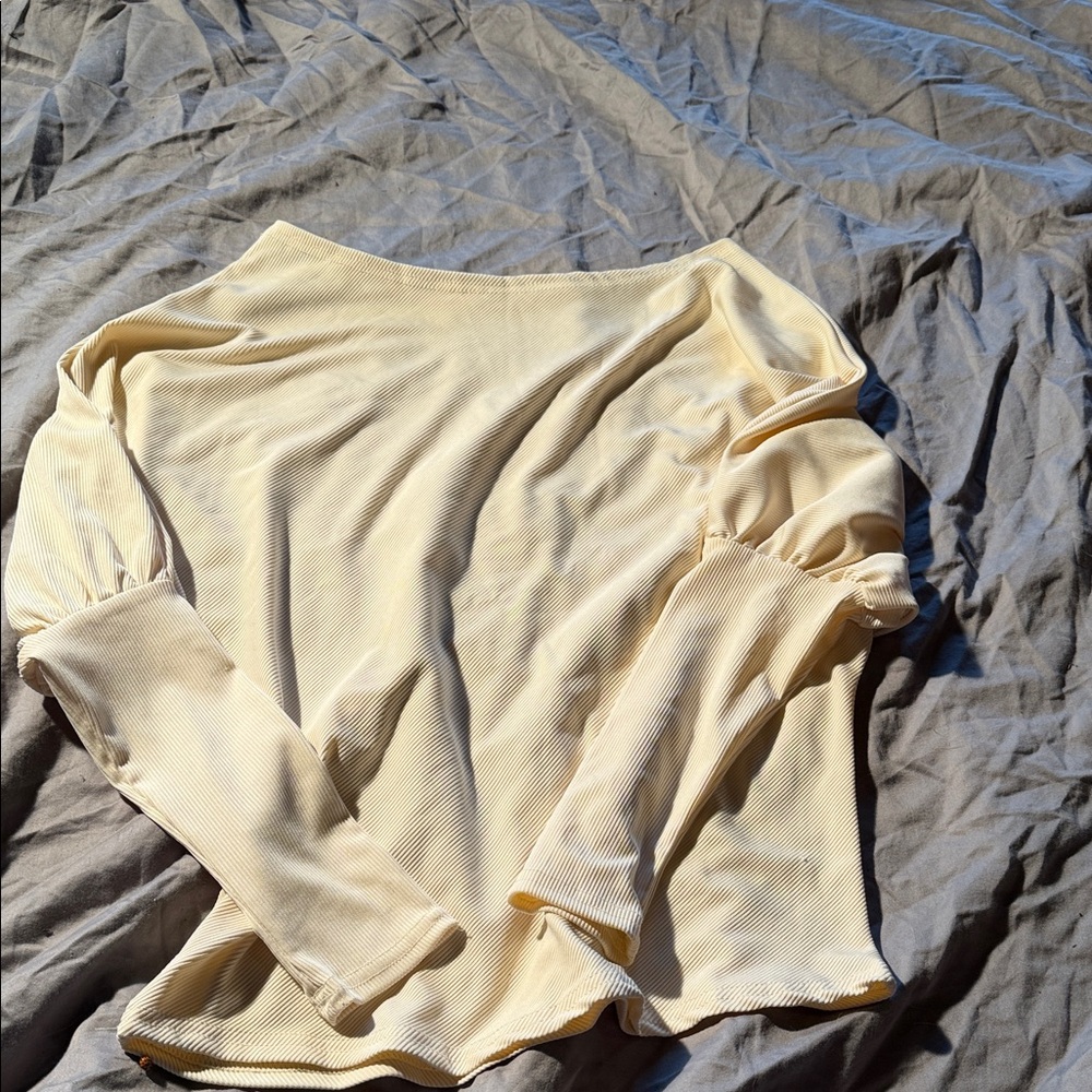 SHEIN Pale Yellow Ribbed Long-Sleeve Top